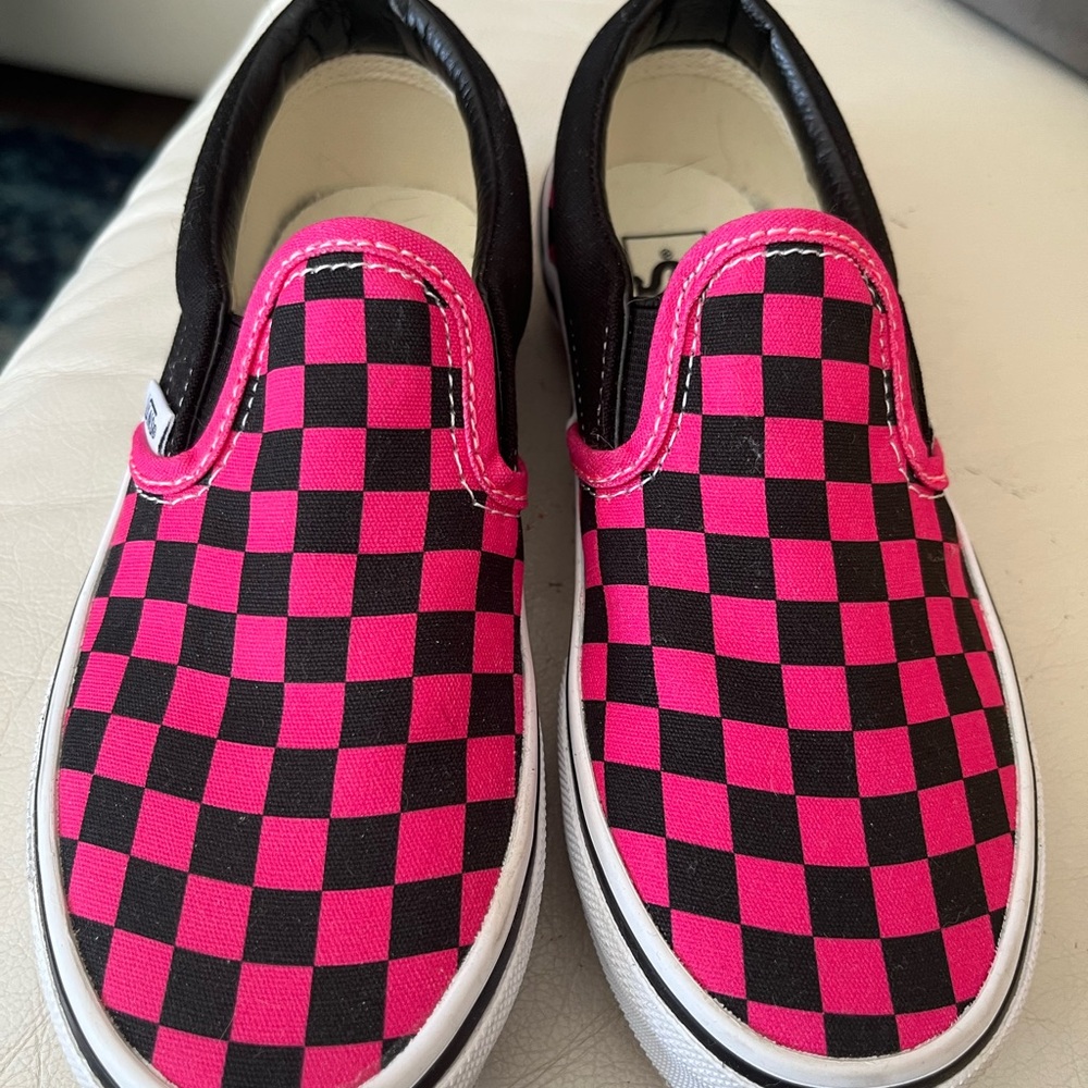 Vans Kids Pink and Black Checkered Slip-On Sneakers